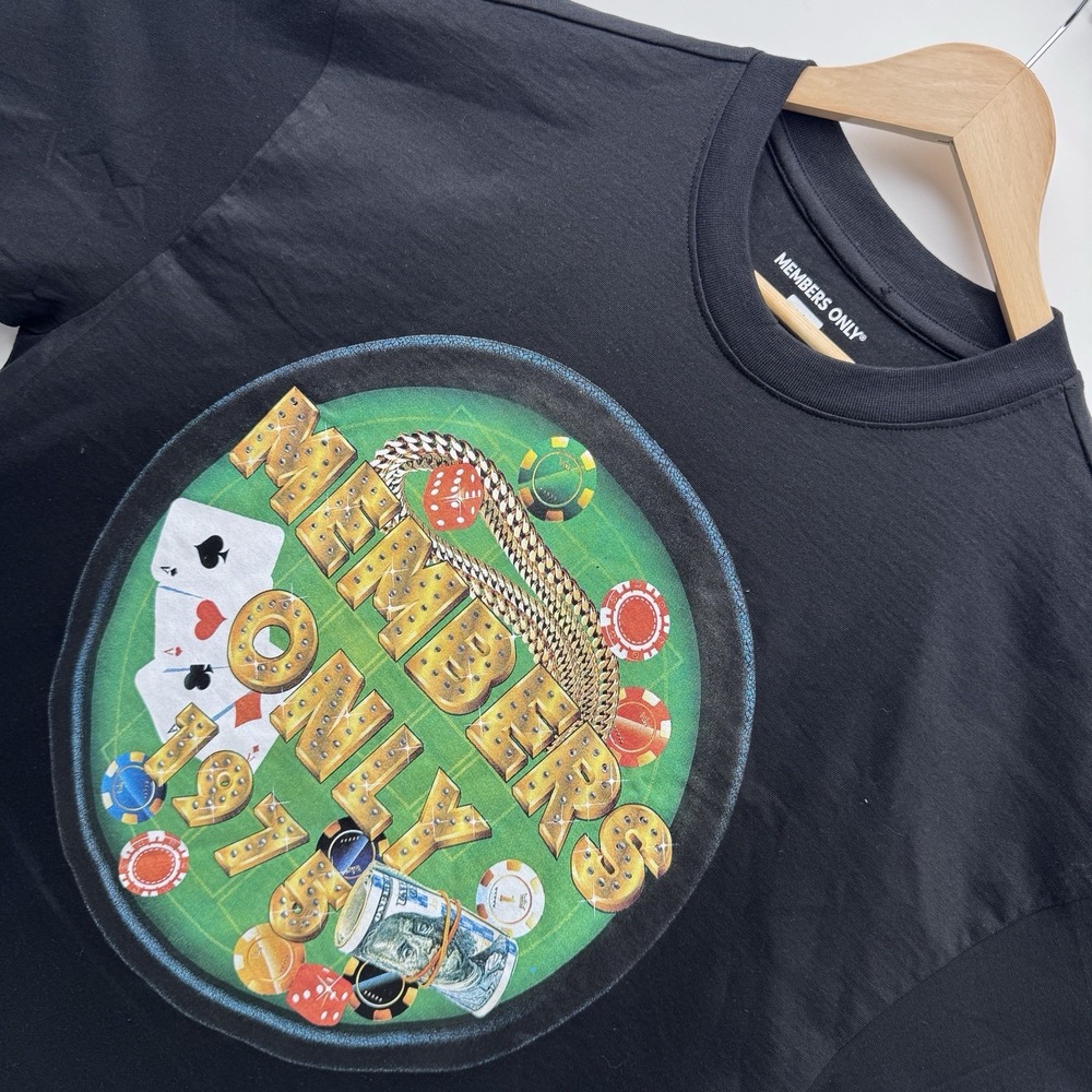 Members Only Graphic Poker T-Shirt With Rhinestone Size L